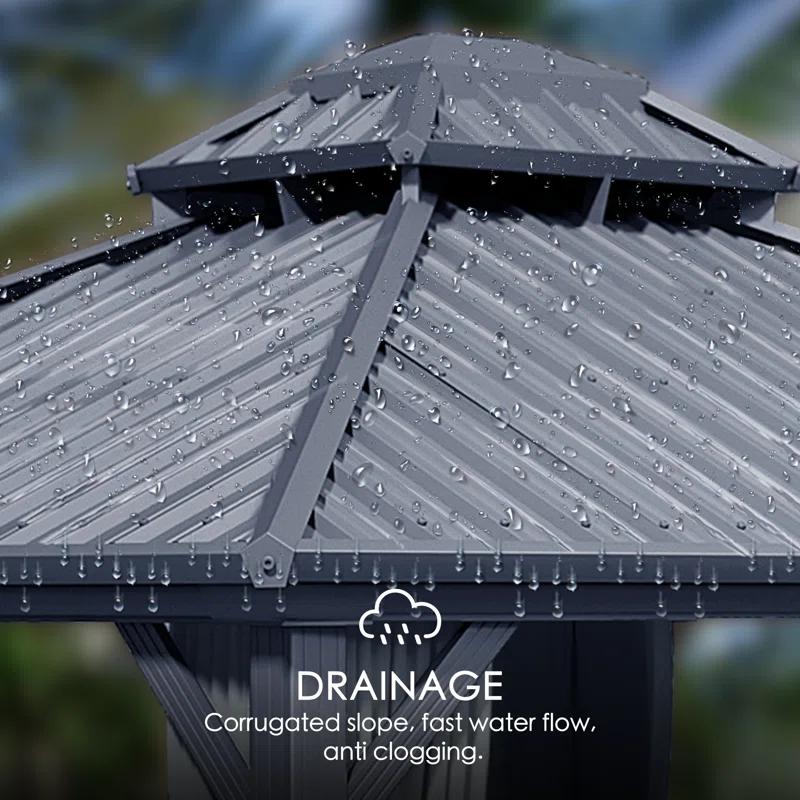 Kozyard Kozyard Caesar Gray Double Roof Hardtop Gazebo with Privacy Curtain and Mosquito Netting