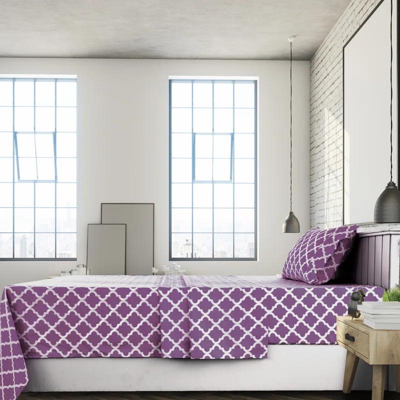 Lux Decor Collection Lux Decor Collection 1800 Series Soft Microfiber Bed Sheets Set Geometric Quatrefoil Bedding