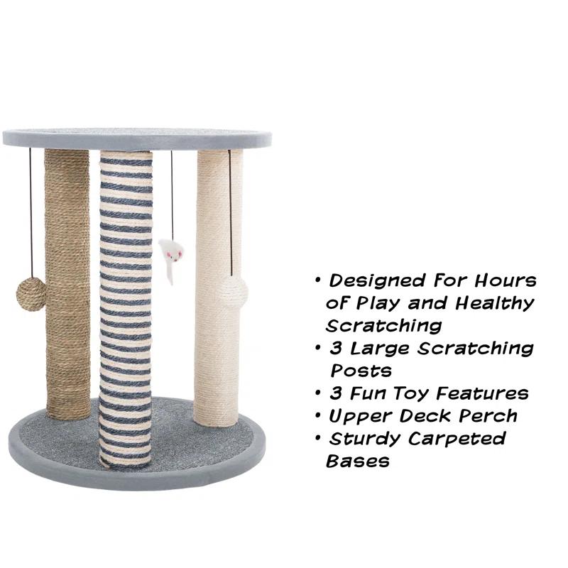 Cat Scratching Post - 3 Scratcher Posts with Carpeted Scratch Pad Base and Perch - Furniture Scratching Deterrent for Indoor Cats by PETMAKER