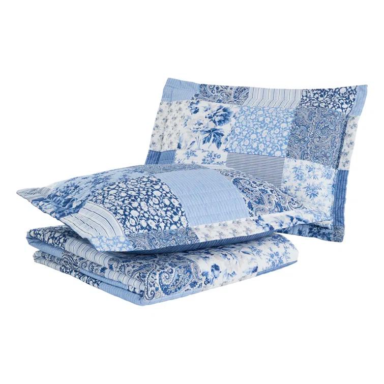 Laura Ashley Laura Ashley Paisley Patchwork Cotton Reversible Blue Quilt Set