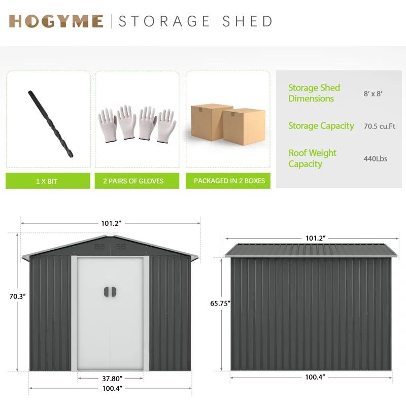 8 ft. W x 8 ft. D Metal Storage Tool Shed Outdoor Storage Shed With Sliding Doors and Vents