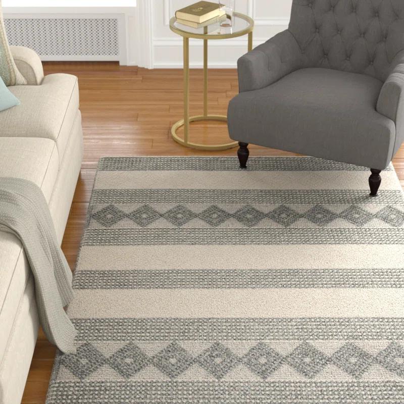 Union Rustic Jacques Hand Woven Wool/Cotton Southwestern Rug in Ivory/Gray