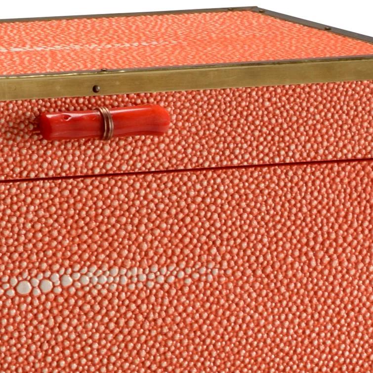Coral Faux Shagreen Lidded Decorative Box