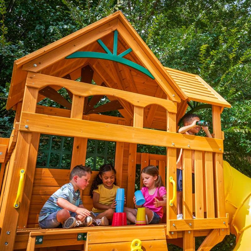 KidKraft KidKraft Boulder Station Wooden Swing Set / Playset with Tube Slide