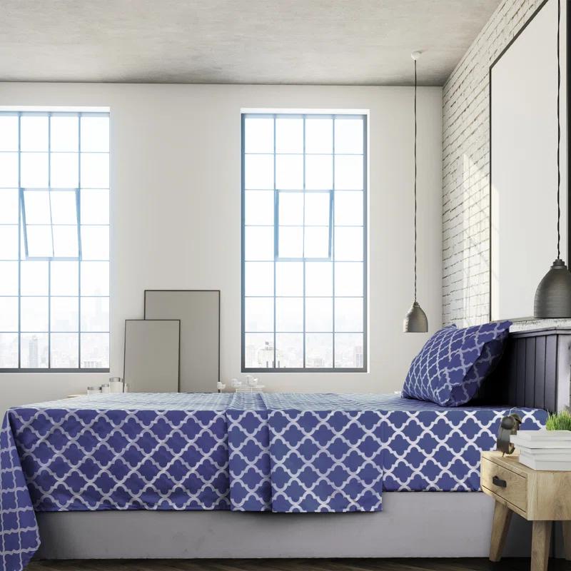 Lux Decor Collection 1800 Series Soft Microfiber Bed Sheets Set Geometric Quatrefoil Bedding
