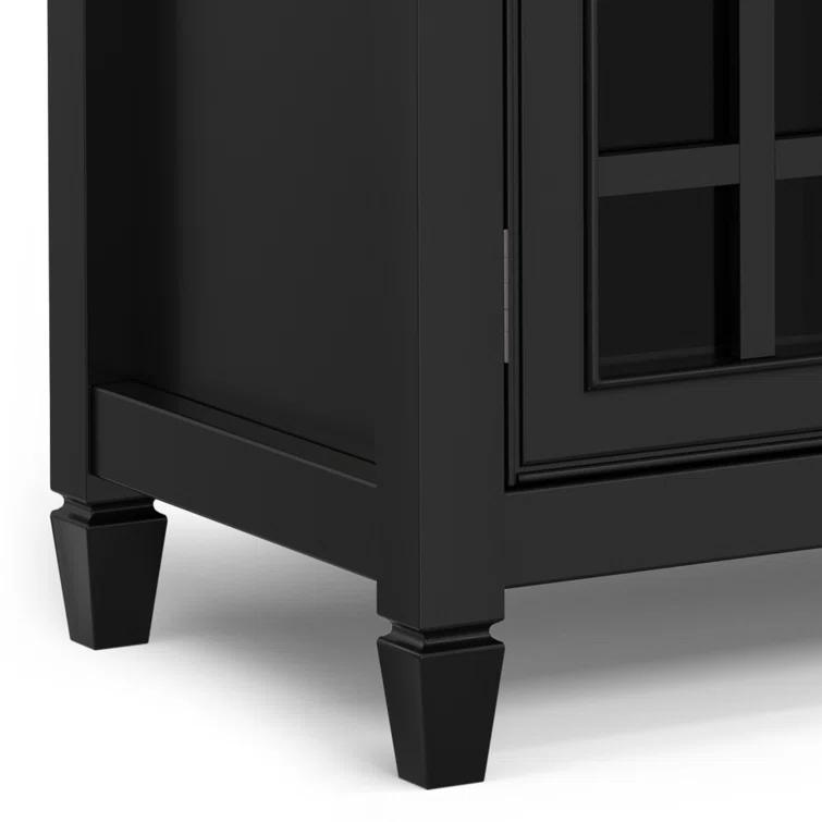 Simpli Home Connaught 60"W Solid Wood 3-Shelf Storage Cabinet Buffet with Glass Doors and Adjustable Shelves