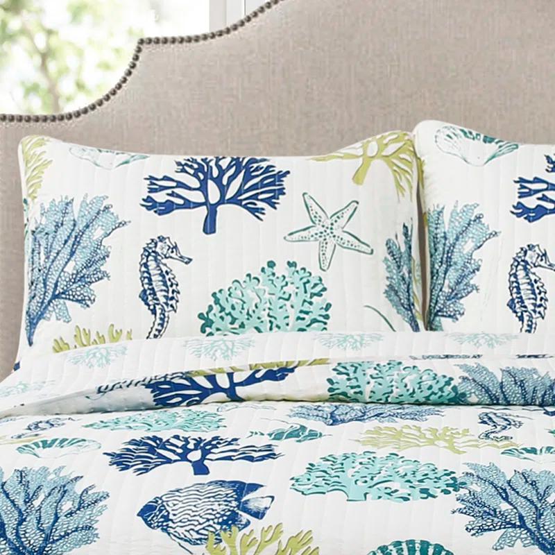 Lush Decor Coastal Reef Cotton Reversible Coastal 3 Piece Quilt Set