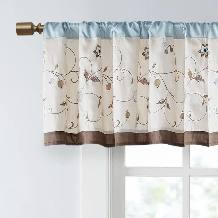 Madison Park Serene Floral Embroidered 50'' W Single Window Valance