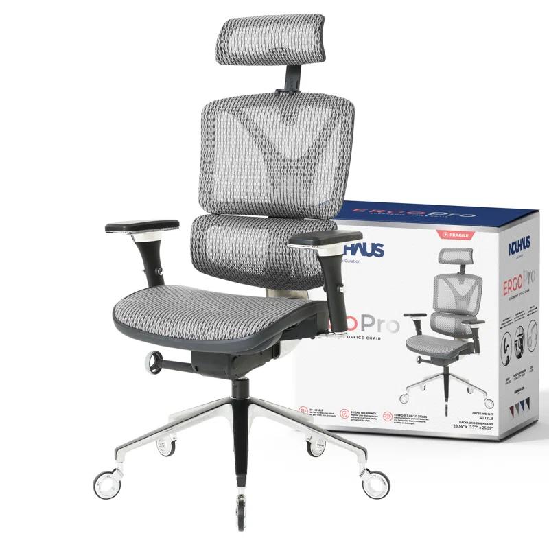 Nouhaus Inc Nouhaus Ergonomic Office Chair Lumbar Support Aluminum Alloy Backrest, Big and Tall Mesh Computer Desk Chair with Adjustable Headrest, 4D Armrest and Premium Wheels