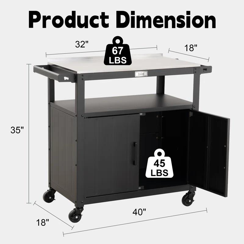 Feasto Feasto 35''H x 32''W Cabinet Utility Cart with Wheels, Outdoor Grill Cart, Rolling Kitchen Cart for BBQ Food Prep