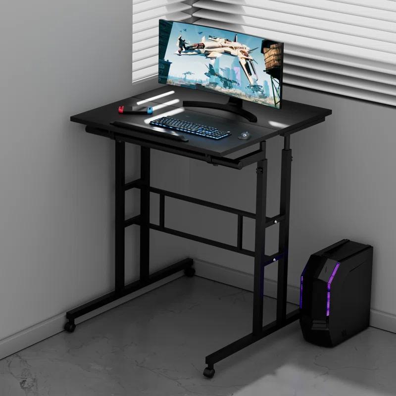 MoNiBloom Mobile Computer Desk, Adjustable Height Laptop Standing Desk with Tilting Tabletop and Monitor Shelf