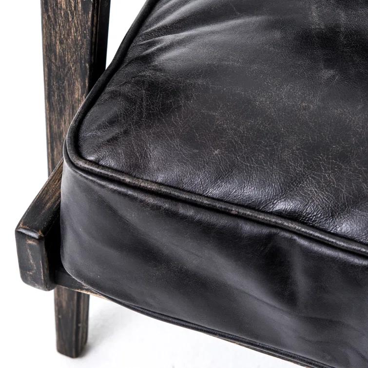 Landon Ebony Leather Lounge Chair with Distressed Oak Frame