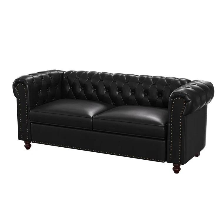 Alcott Hill® 72 Inch Couch Chesterfield Leather Sofa With Wooden Legs