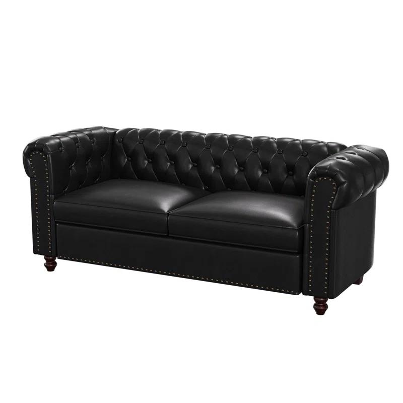 Alcott Hill® 72 Inch Couch Chesterfield Leather Sofa With Wooden Legs