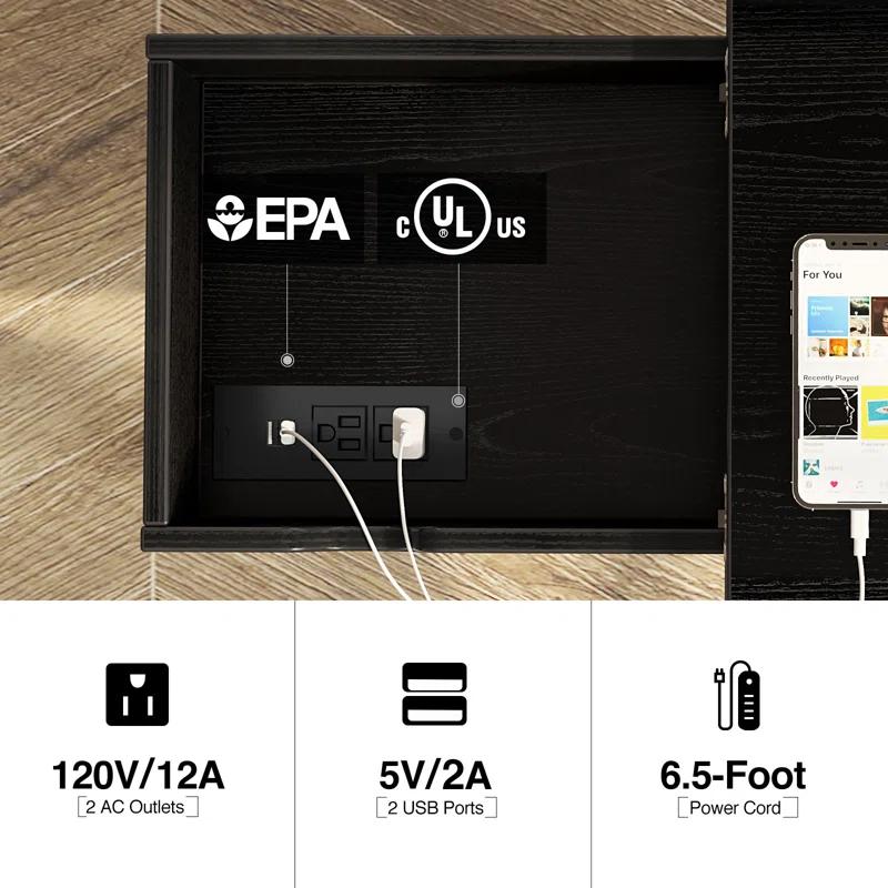 17 Stories End Table with Storage and Charging Station