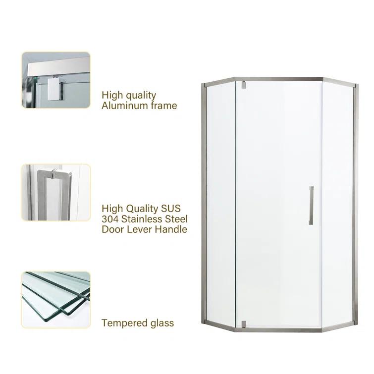 Audiohome Shower Door 34-1/8" X 72" Semi-Frameless Neo-Angle Hinged Shower Enclosure AHYTD-W124366340