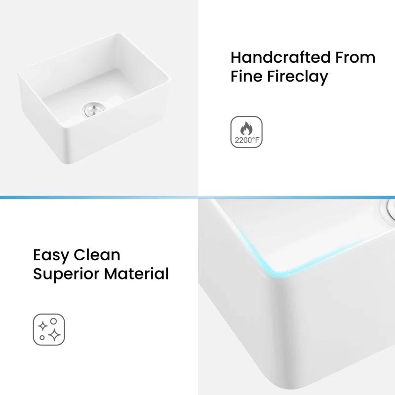 KIBI K2-SF24 Pure 24" W Single Bowl Fireclay Farmhouse Kitchen Sink