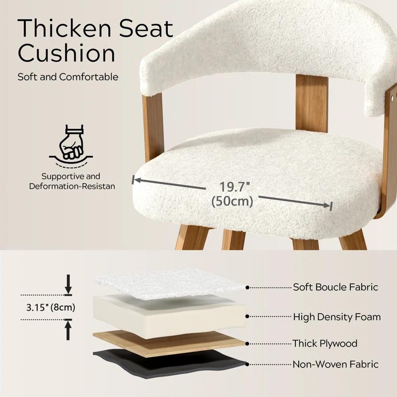 Corrigan Studio® Set Of 4 Swivel Boucle Dining Chairs With Arms And Wood Legs