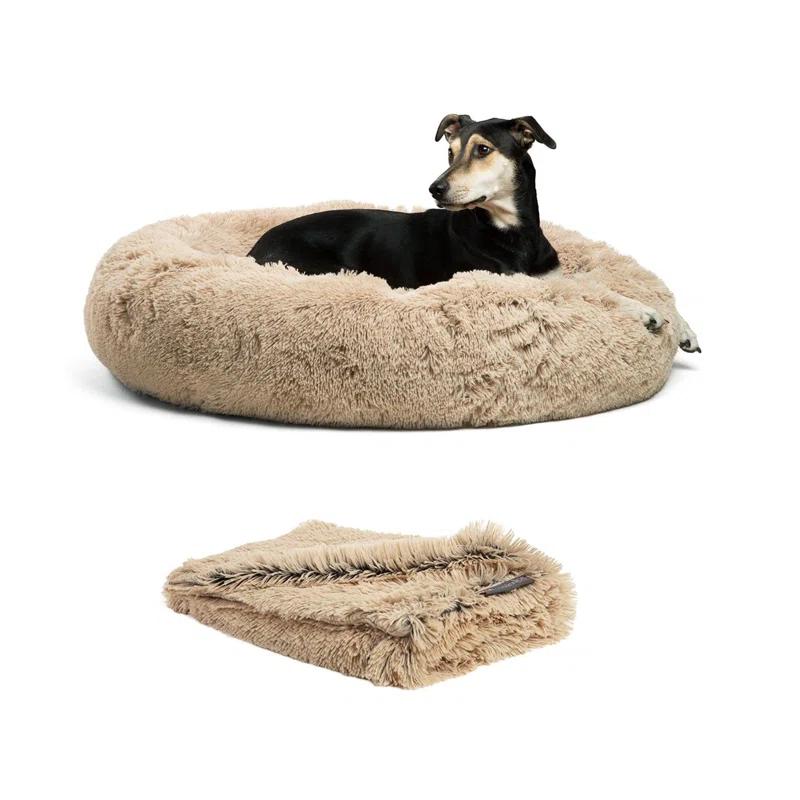 Best Friends By Sheri Best Friends by Sheri Bundle The Original Calming Shag Donut Cat and Dog Bed + Throw