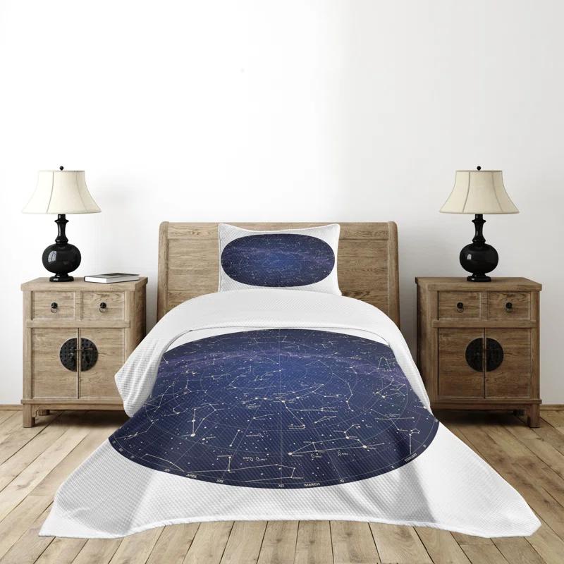 Ambesonne Ambesonne Constellation Bedspread Set Sky Map Northern Blue Cream Violet Blue