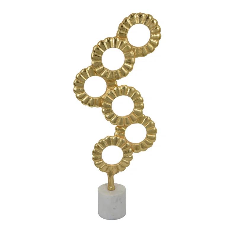 23" Gold Metal Round Patterns Tabletop Decor with White Base