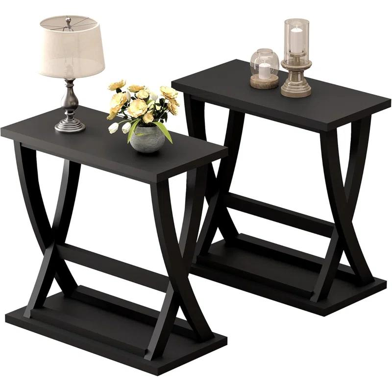 End Table Set Of 2, Narrow Side Table With Storage Shelf, Modern X-Design Slim End Table For Living Room, Bedroom, Small Space, 11.8" D*23.6" W*23.4" D