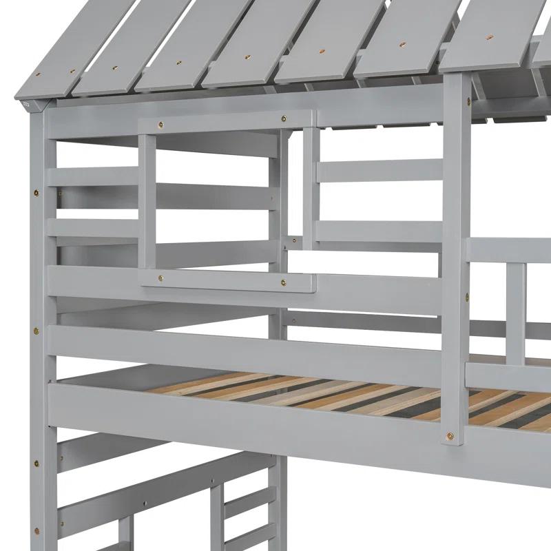 Harper Orchard Twin Over Twin House Bunk Bed With Trundle And Slide