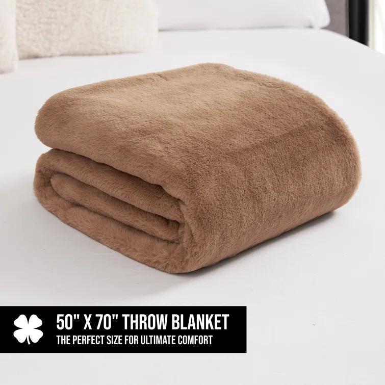 Lucky Brand Lucky Brand Reversible Solid Rabbit Mink Faux Fur Luxurious & Soft Thow Blankets - 50" x 70"