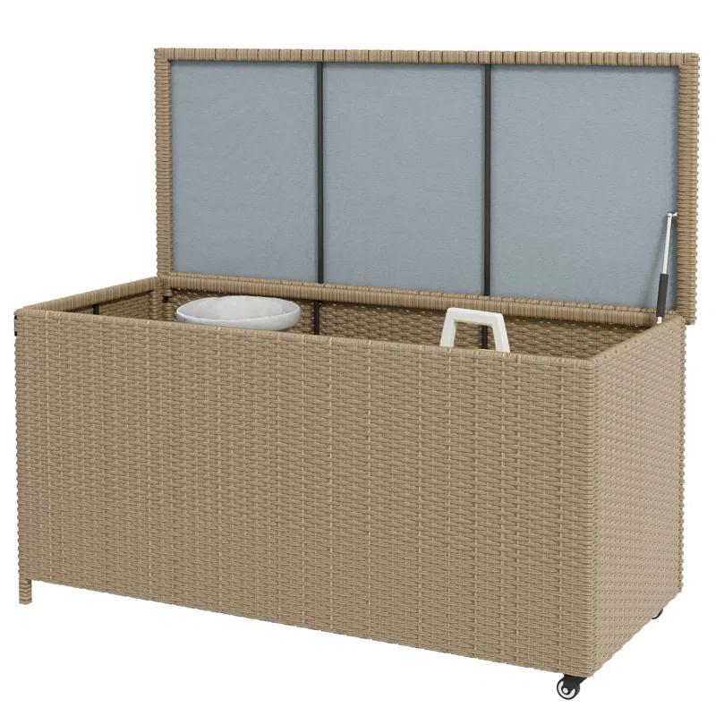 Tryimagine Outsunny 83 Gallon Deck Box, Large Outdoor Storage Chest, PE Wicker Trunk For Outside On Wheels For Garden Tools, Pool Toys & Patio Furniture Cushions