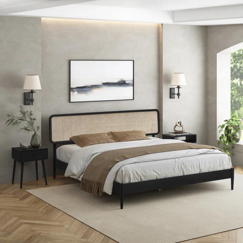 NTC Lupin Solid Wood Bed Frame with Headboard and Silent Slats, 1000 lbs Capacity Bed Frame