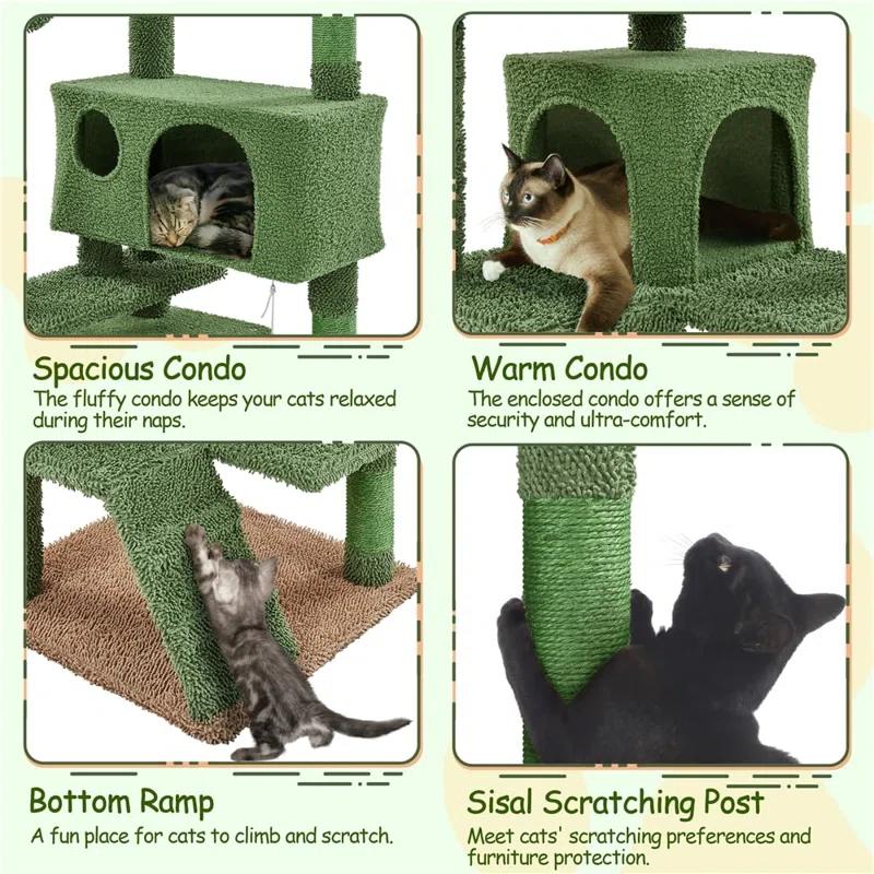 Gaetanina Cactus Cat Tree, 54.5In Cat Tower For Indoor Cats, Multi-Level Cat Condo With Scratching Posts, Ramp, Perch, Platform & Hanging Ball, Cat Furniture Activity Center For Kitten House Play