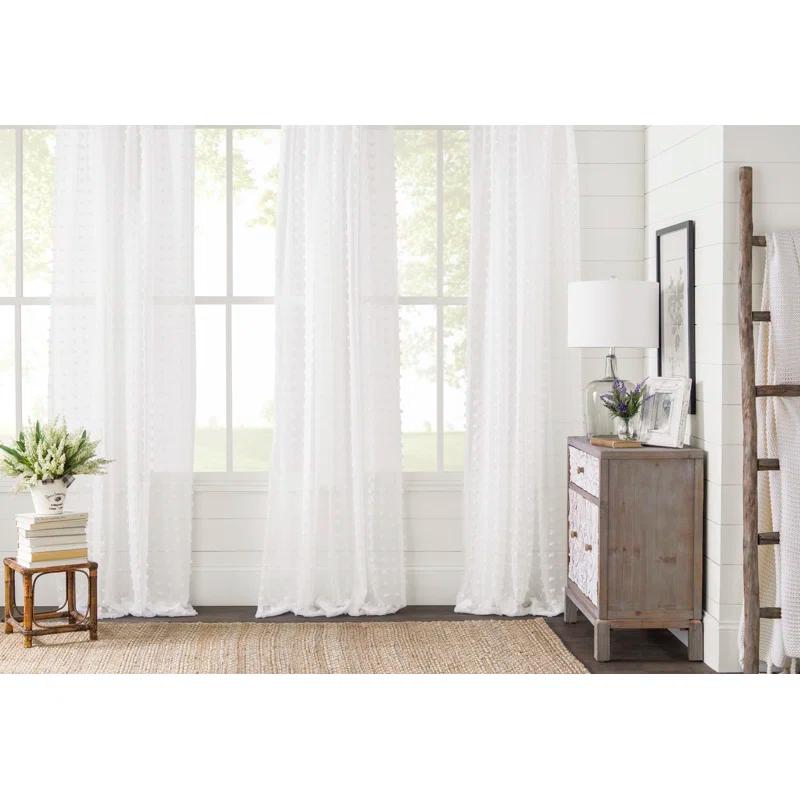 Amalgamated Textiles Exclusive Home Spirit Woven Pouf Applique Sheer Rod Pocket Curtain Panel Pair (Set of 2)