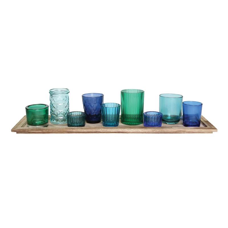 Joss & Main Sanderling Round Glass Votive Holders on Wood Tray
