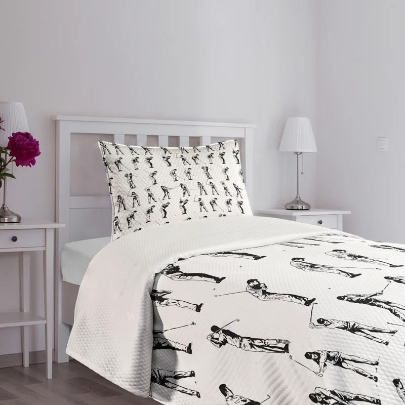 Ambesonne Golf Bedspread Set Golf Swing Hobby Play Black White