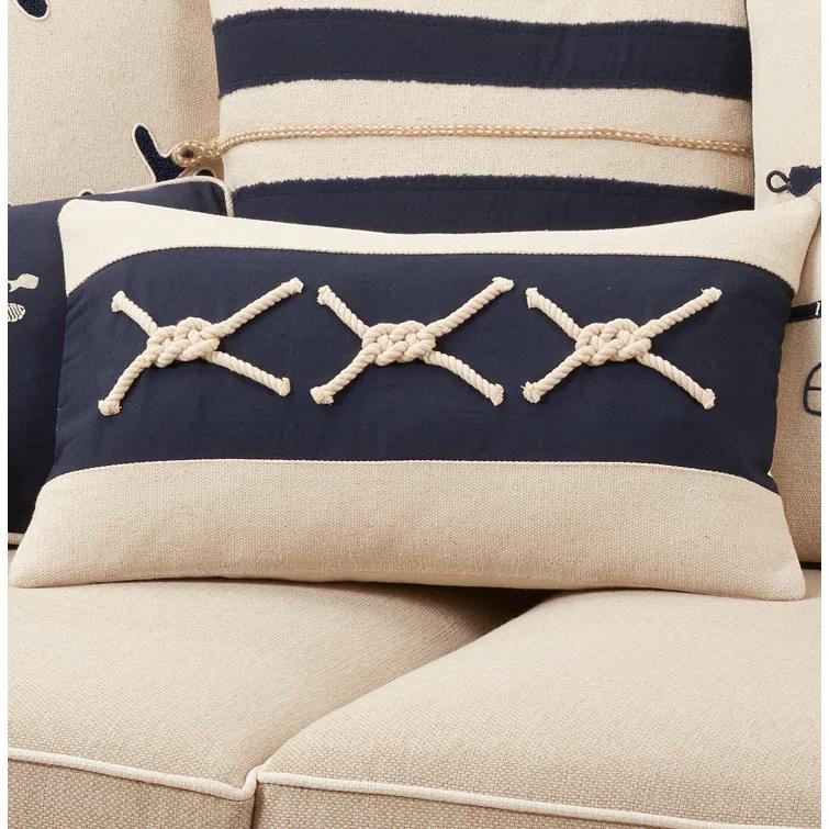 Saro Naviguer Collection Appliqued Cotton Throw Pillow