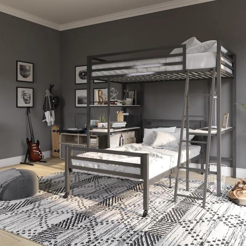 Max & Finn Nova Twin Metal Platform Loft Bed with Built-in-Desk