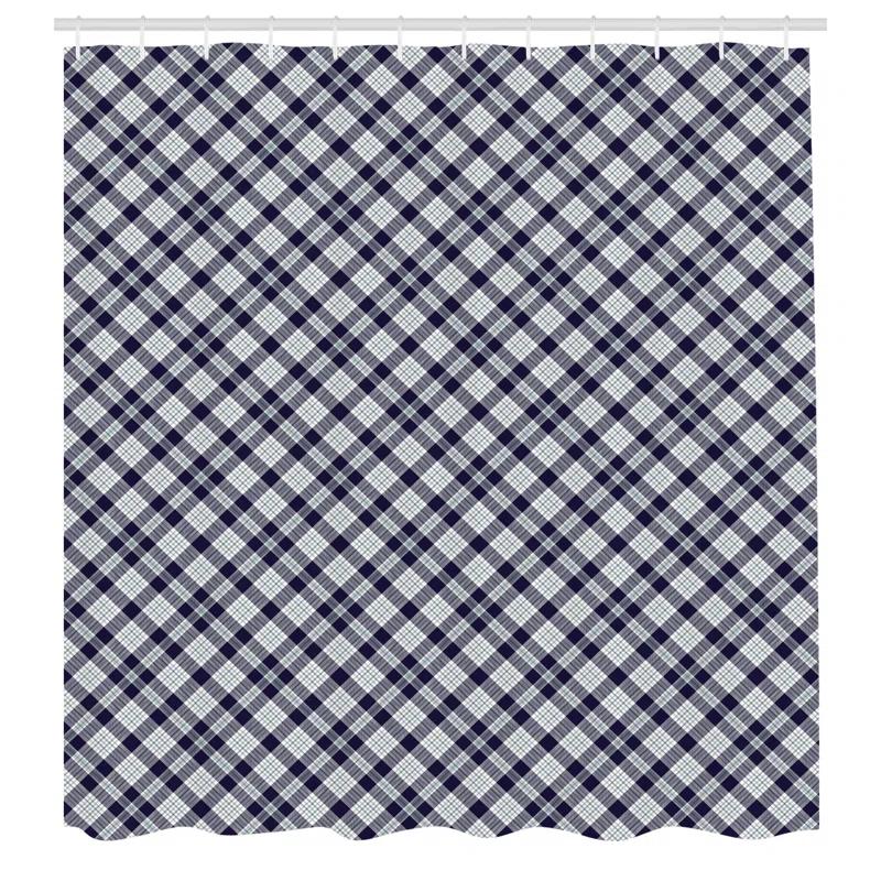 East Urban Home East Urban Home Navy Plaid Shower Curtain Simple Classic Fashion Blue Grey Sea Green