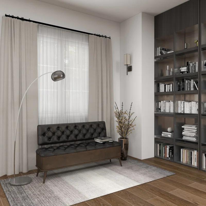 Williston Forge Black Metal Room Storage Bench with Tufted Faux Leather, 54" x 19" x 31"