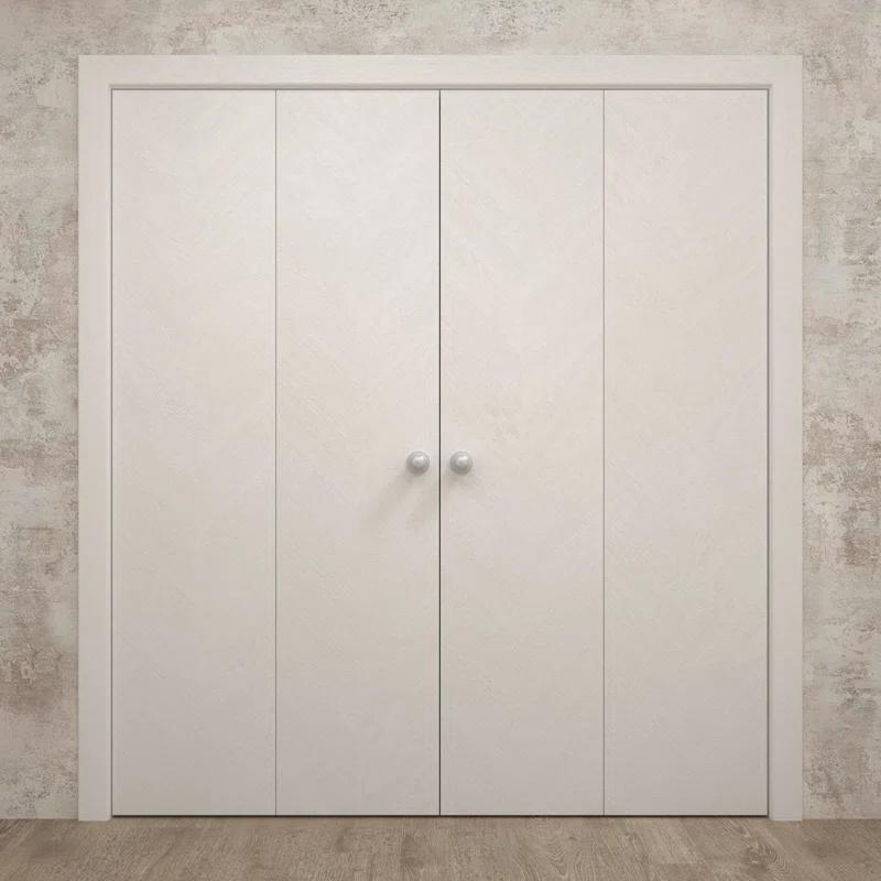 SARTODOORS Sliding Closet Double Bi-Fold Doors | Ego 5005 | Sturdy Tracks Moldings Trims Hardware Set | Wood Solid Bedroom Wardrobe Doors