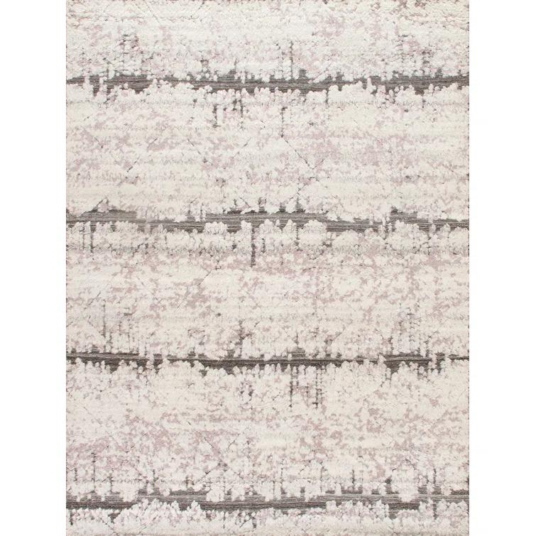 Ivory and Gray Hand-Knotted Wool Geometric Area Rug