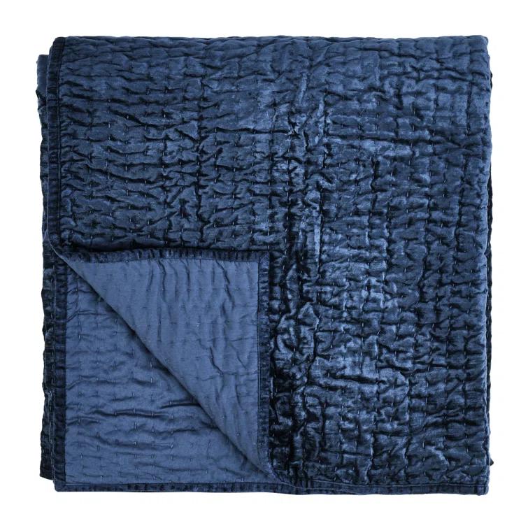 Dimitry Rayon Velvet Ocean Blue King Quilt By Kosas Home