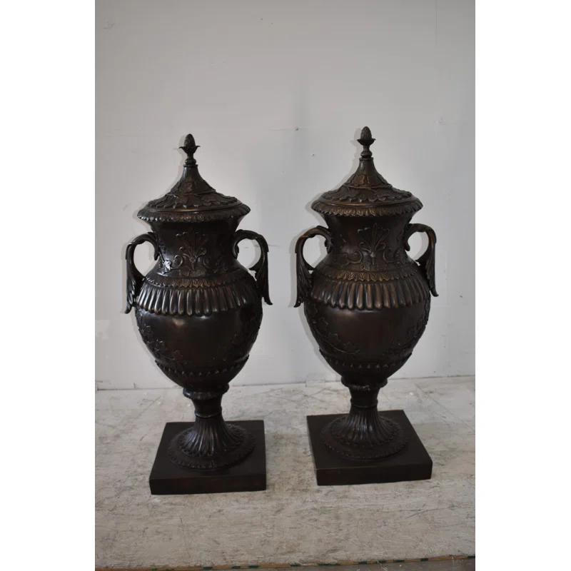 NIFAO A Pair Of Urns or Vases Made of Pure Bronze Size: 21" x 18" x 47"H