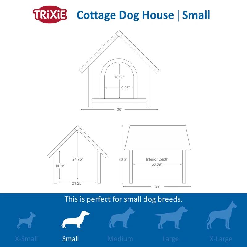 TRIXIE TRIXIE Weatherproof Outdoor Cottage Dog House, Elevated Floor, Peaked Roof