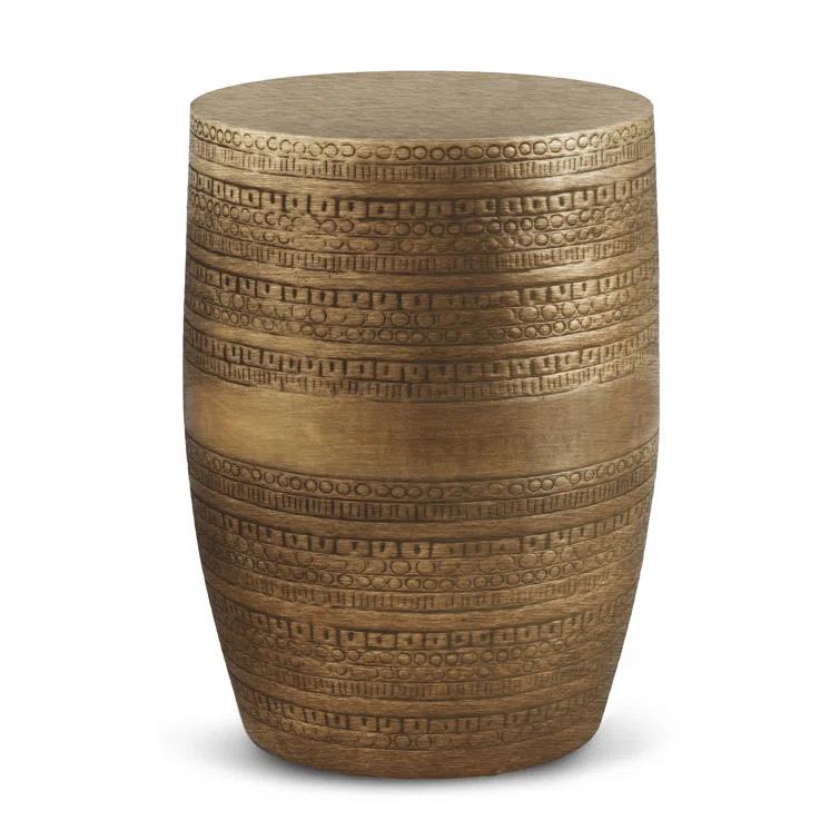 Simpli Home 15"W Metal Boho End Table with Drum Design and Textured Finish, Assembled