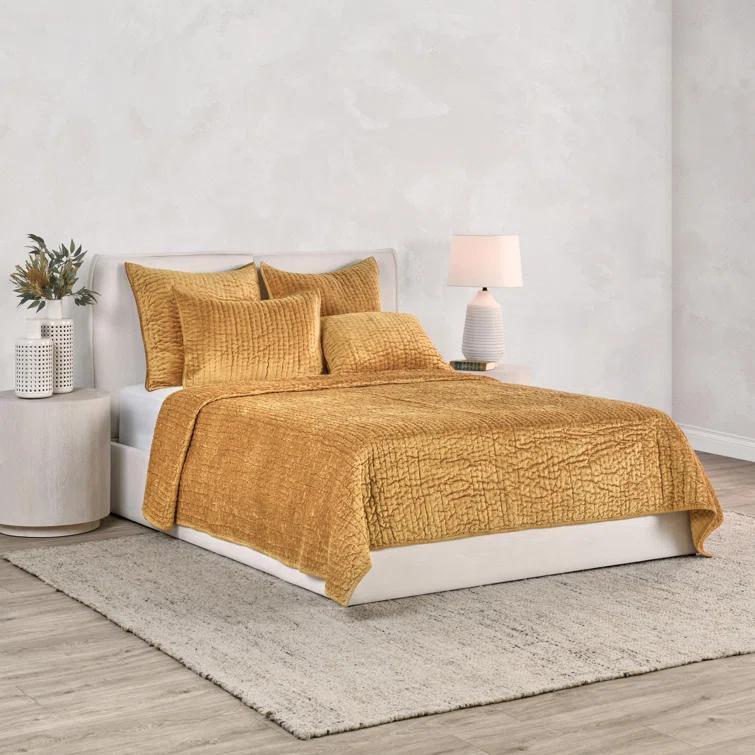 Gold Velvet Reversible King Quilt Set