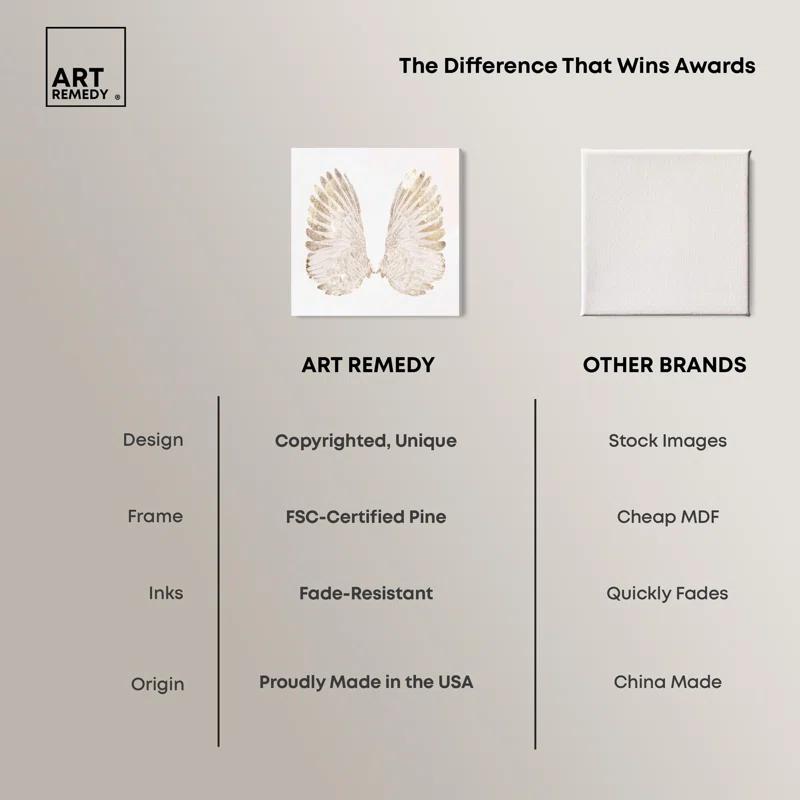 Art Remedy Soft Angel Wings Canvas Elegant White Gold Wall Art by Art Remedy