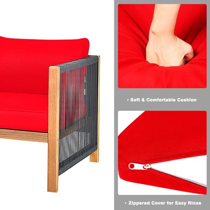 Highland Dunes Menges Outdoor Patio 4 Pieces Acacia Wood Sofa Set with Cushions