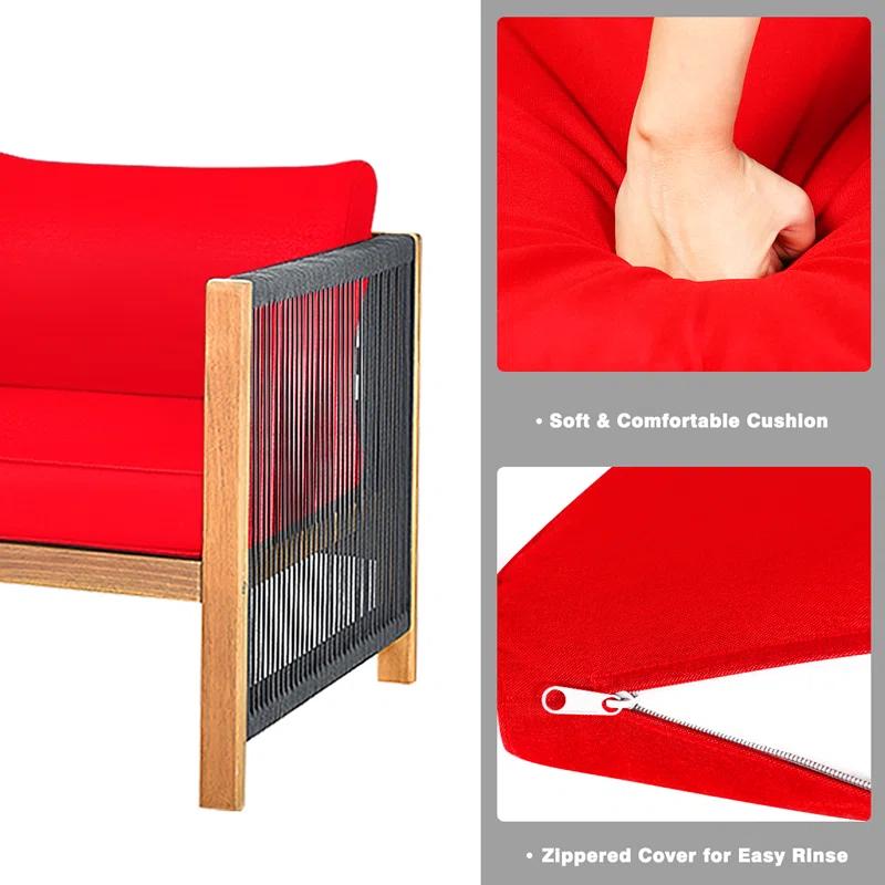 Highland Dunes Menges Outdoor Patio 4 Pieces Acacia Wood Sofa Set with Cushions