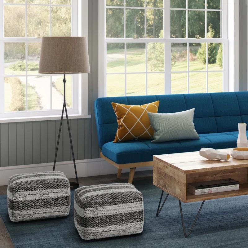 Simpli Home Clay 18"W Upholstered Cotton Square Pouf
