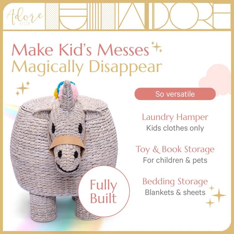 Adore Decor Adore Decor Unicorn Laundry Hamper, Child & Pet Safe Toy Basket or Baby Shower Gift, Light Gray